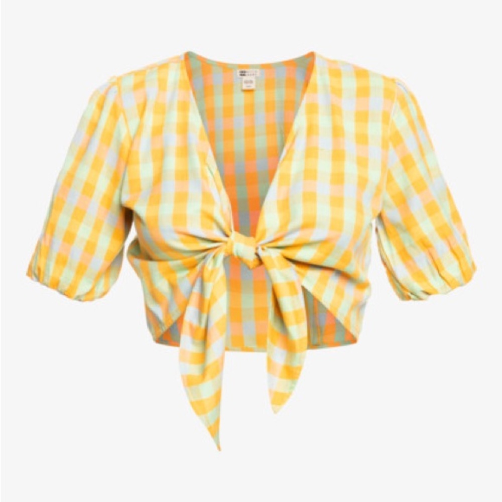 NWT Billabong As You Wish Tie-Front Gingham Crop Top Size M